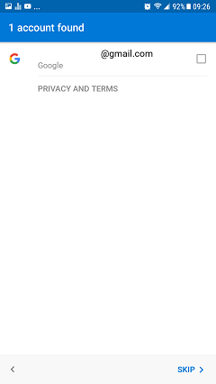 One accont found, Gmail unselected