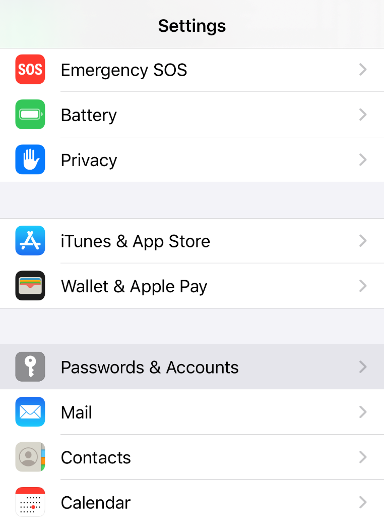 iOS/iPhone Setttings menu