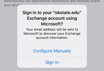 iOS confirm exchange account sign in prompt