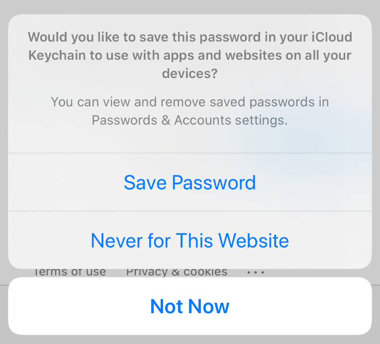 Save Password to iCloud Keychain prompt