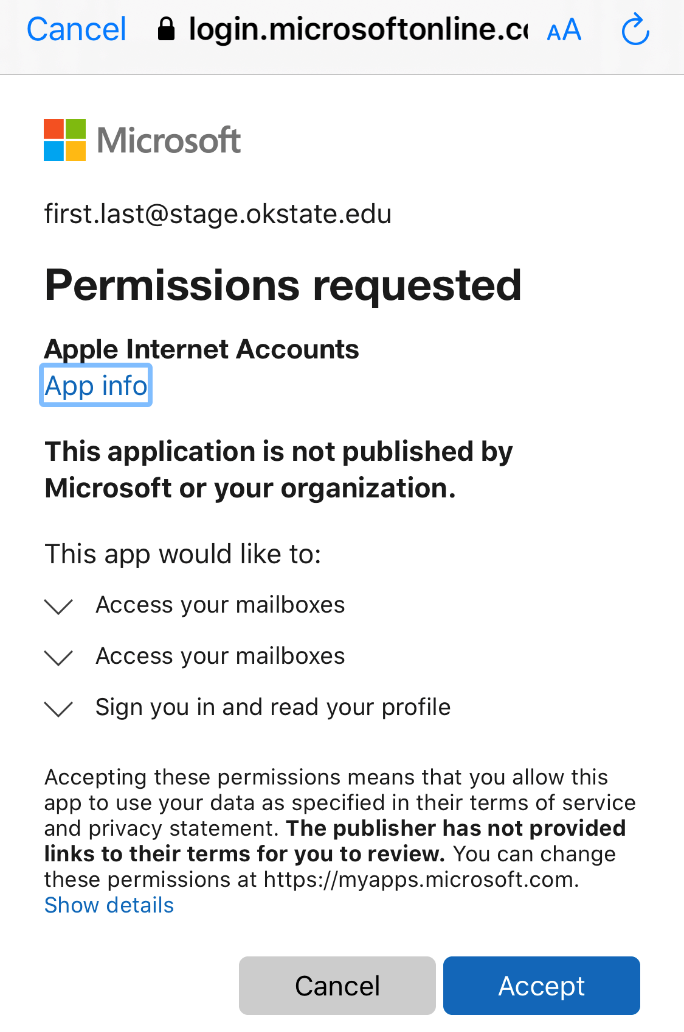 Accept permissions for iOS accounts