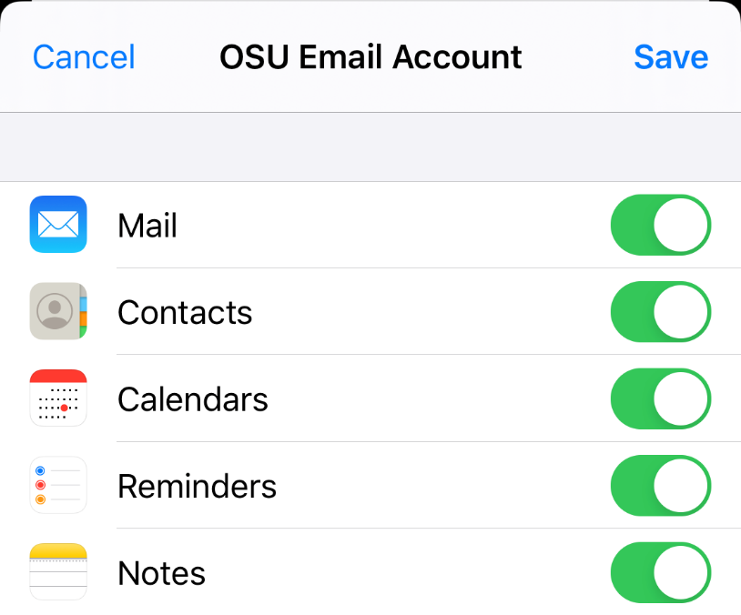 OSU Email Account Sync Settings