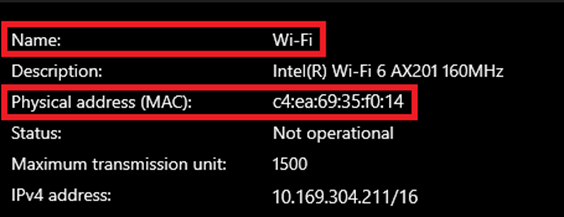 Under properties, MAC address is listed